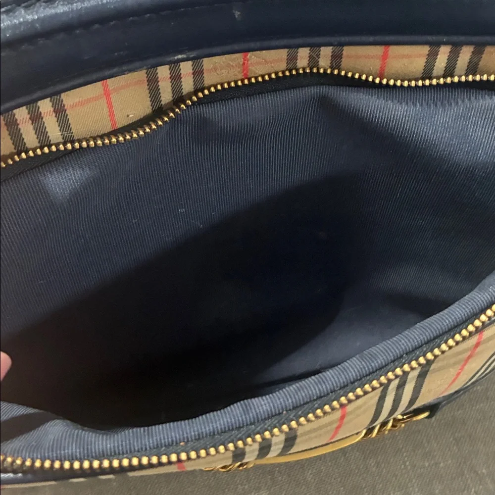 Burberry Men’s Plaid Crossbody Bag in Beige and Navy
